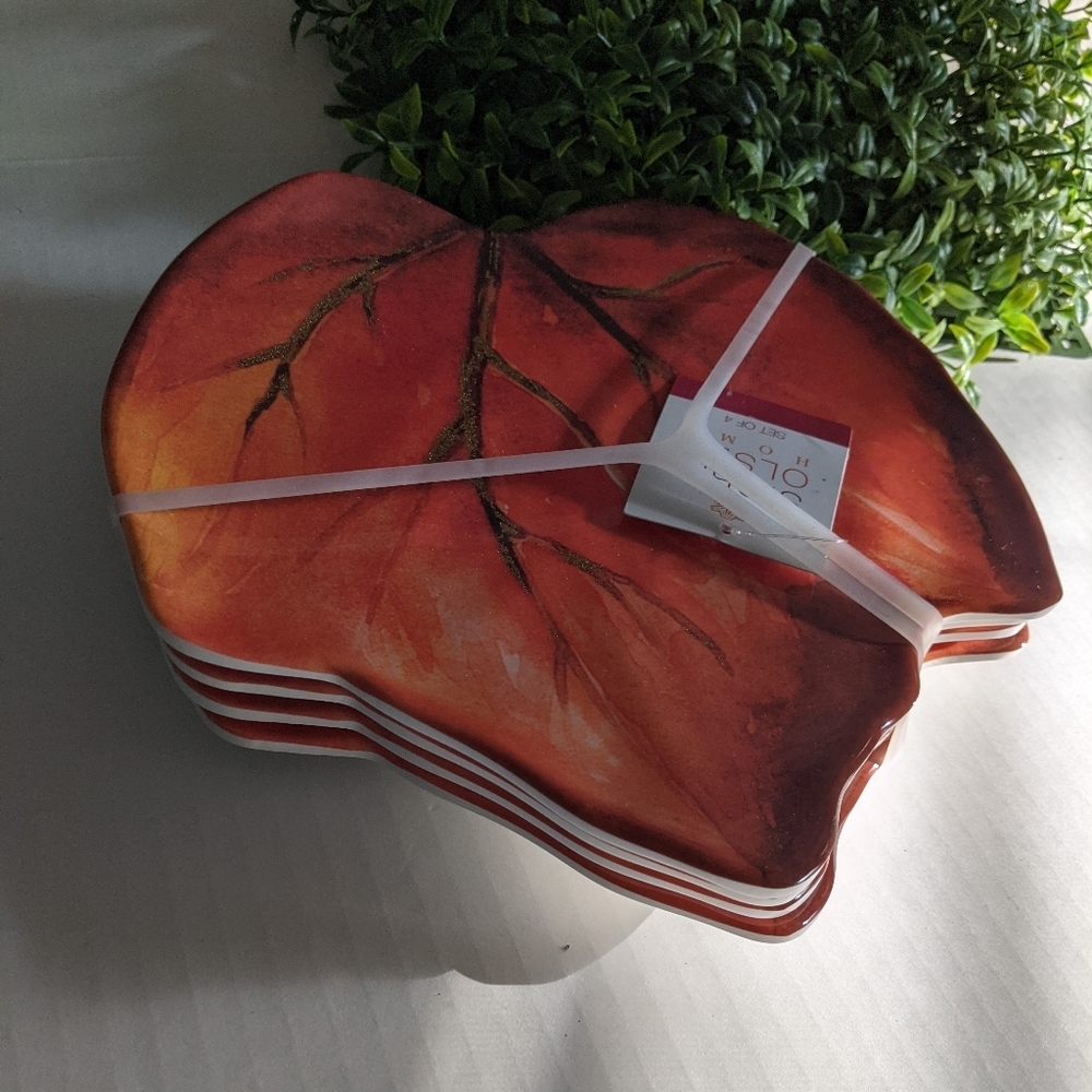 Sigrid Olsen Fall Autumn Melamine Orange Rustic Gold 4 Trays Plates